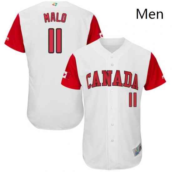 Mens Canada Baseball Majestic 11 Jonathan Malo White 2017 World Baseball Classic Authentic Team Jersey